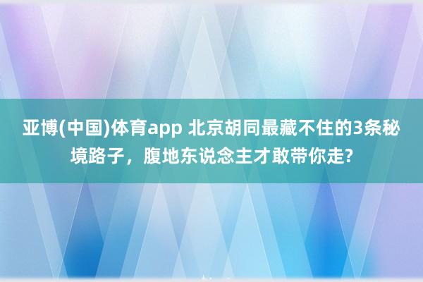 亚博(中国)体育app 北京胡同最藏不住的3条秘境路子，腹地东说念主才敢带你走?