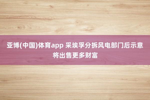 亚博(中国)体育app 采埃孚分拆风电部门后示意将出售更多财富