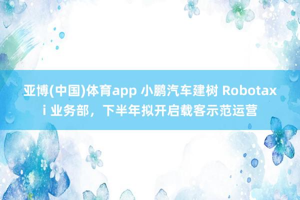 亚博(中国)体育app 小鹏汽车建树 Robotaxi 业务部，下半年拟开启载客示范运营