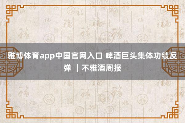 雅博体育app中国官网入口 啤酒巨头集体功绩反弹 ｜不雅酒周报