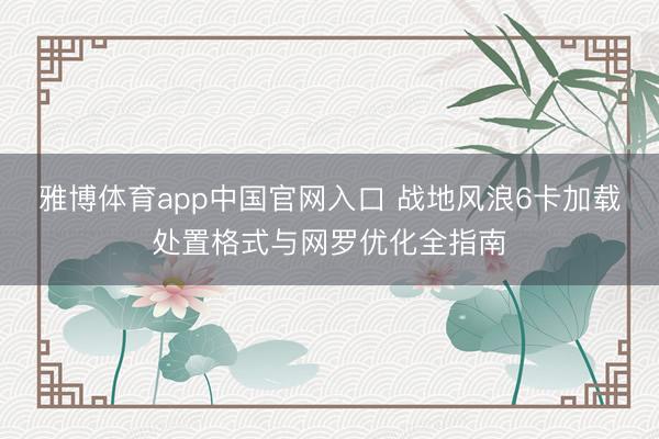 雅博体育app中国官网入口 战地风浪6卡加载处置格式与网罗优化全指南