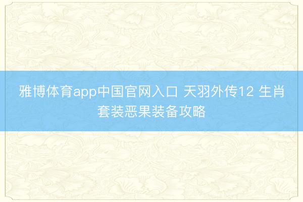 雅博体育app中国官网入口 天羽外传12 生肖套装恶果装备攻略