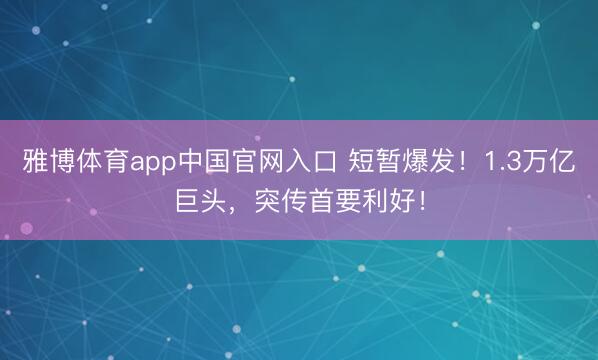 雅博体育app中国官网入口 短暂爆发！1.3万亿巨头，突传首要利好！