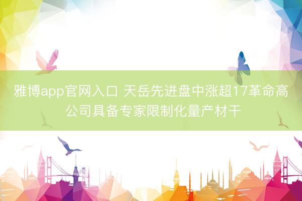 雅博app官网入口 天岳先进盘中涨超17革命高 公司具备专家限制化量产材干