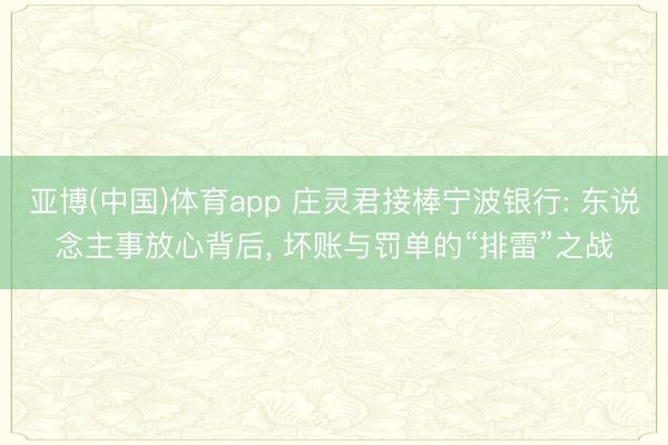 亚博(中国)体育app 庄灵君接棒宁波银行: 东说念主事放心背后， 坏账与罚单的“排雷”之战