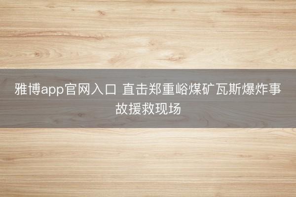 雅博app官网入口 直击郑重峪煤矿瓦斯爆炸事故援救现场