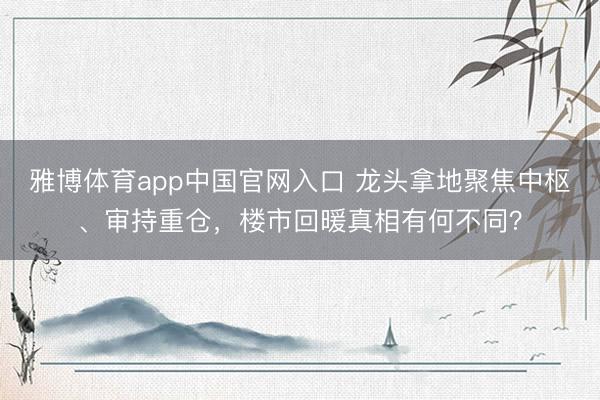 雅博体育app中国官网入口 龙头拿地聚焦中枢、审持重仓,楼市回暖真相有何不同?